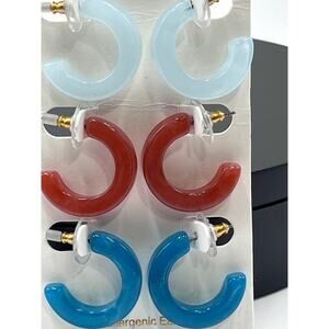 J. Crew Factory Small Hoop
Earrings Set of 3 Pair Red Blue
Multi-Color BL418 NWT